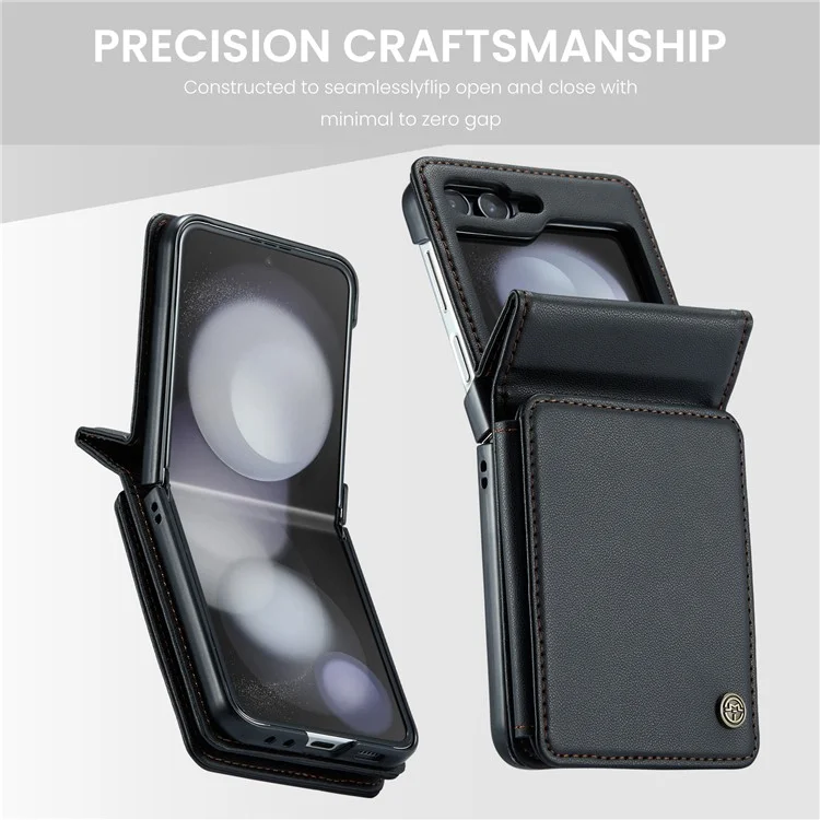 CASEME C22 Series para Samsung Galaxy Z Flip6 5G Capa RFID Blocking Slot para Cartão Capa de Couro - Preto