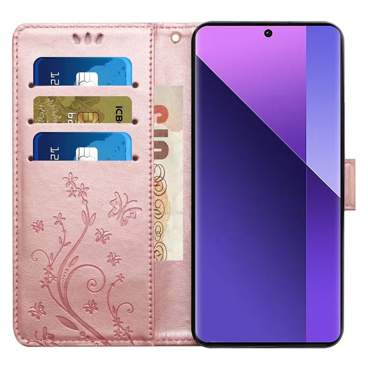 Для Honor 200 5G Case Butterfly Flower Wallet PU Leather Flip Cover - Rose Gold