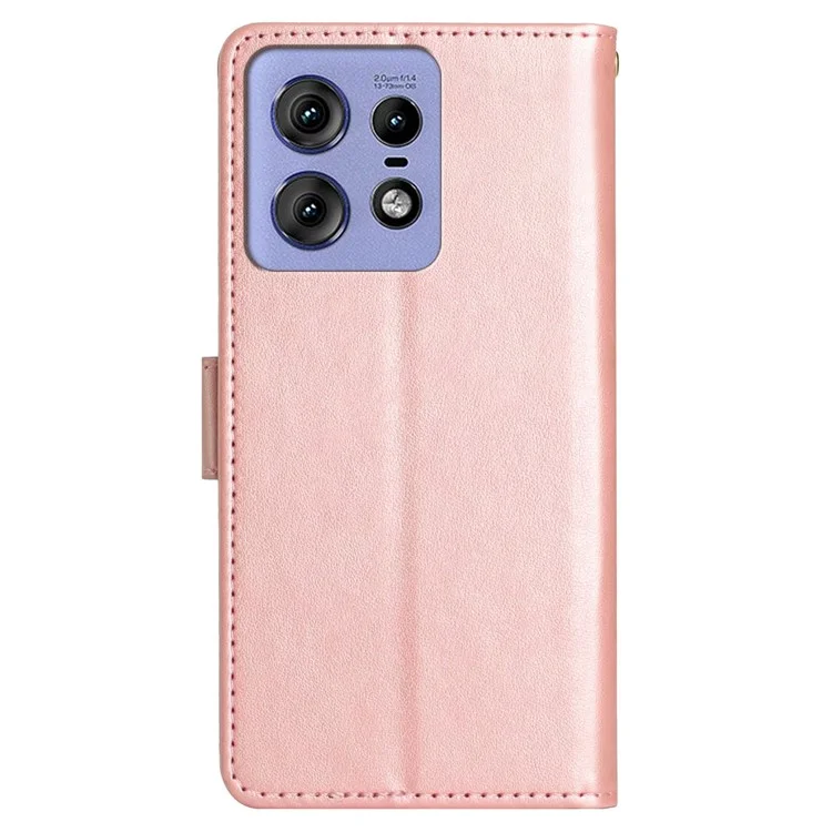Para Motorola Edge 50 Pro 5G Wallet Case Butterfly Flower Phone Leather Cover - Rose Gold