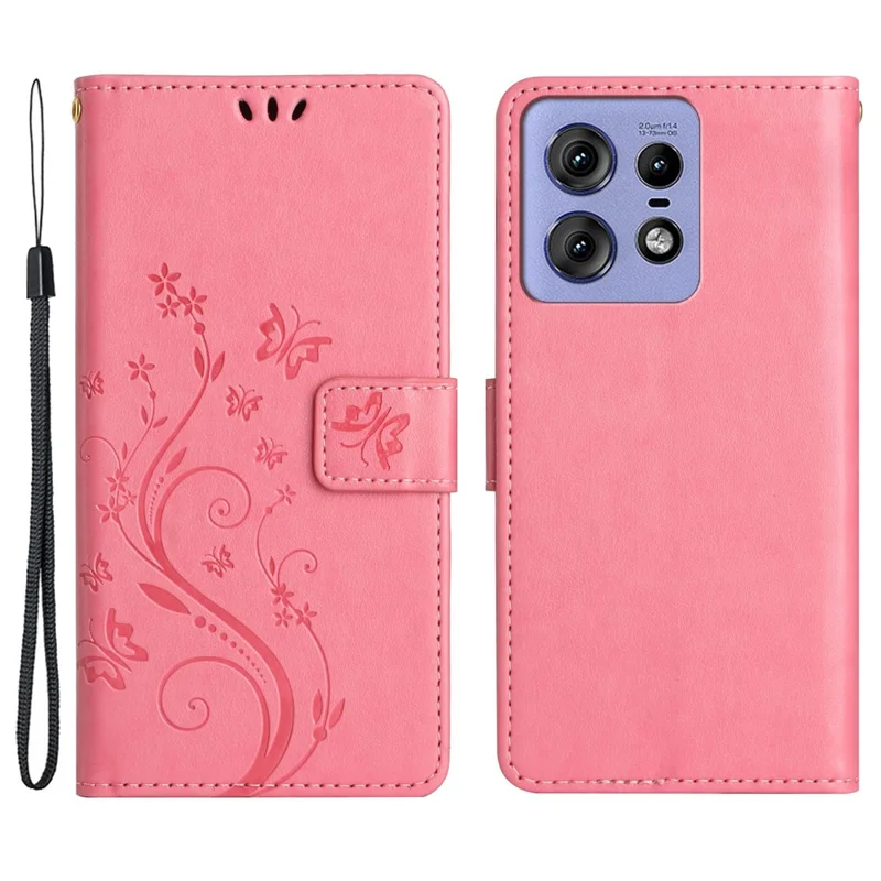For Motorola Edge 50 Pro 5G / Edge 50 5G Wallet Case Butterfly Flower Phone Leather Cover - Pink