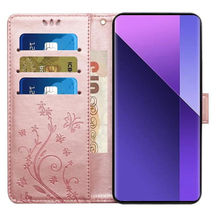 Для чести 200 Pro 5G Case Butterfly Flower Pattern Leather Phone Wallet Cover - Rose Gold