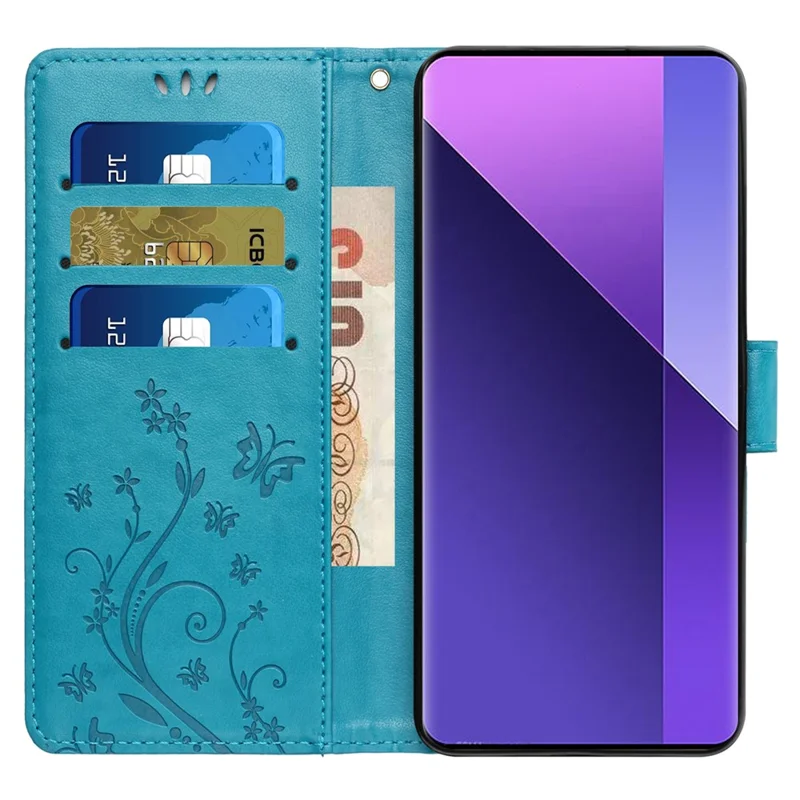 For Honor 200 Pro 5G Case Butterfly Flower Pattern Leather Phone Wallet Cover - Blue