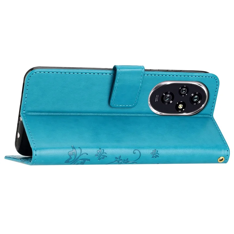 For Honor 200 Pro 5G Case Butterfly Flower Pattern Leather Phone Wallet Cover - Blue