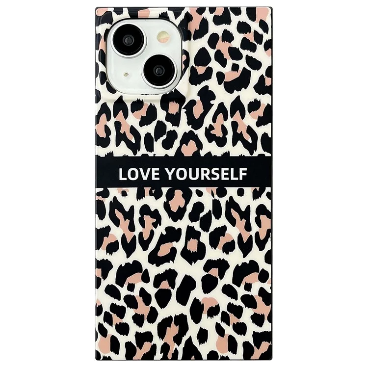 Für iPhone 13 Case Leopardenmuster Matt TPU Quadratische Form Anti-Drop Handyhülle - Buchstaben Leopardenmuster
