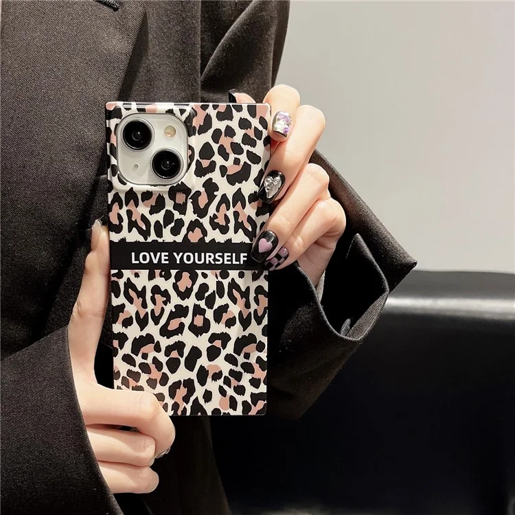 Für iPhone 13 Case Leopardenmuster Matt TPU Quadratische Form Anti-Drop Handyhülle - Buchstaben Leopardenmuster