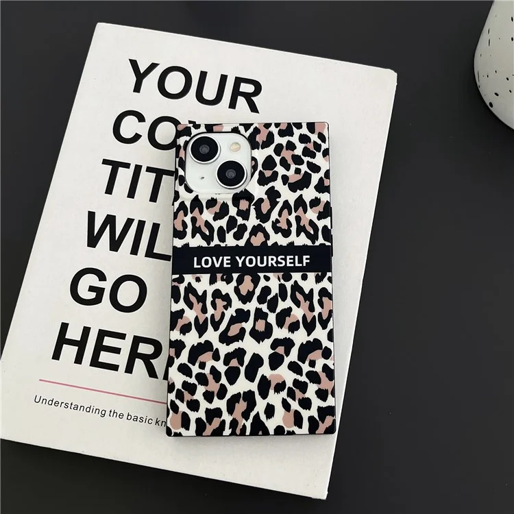 Für iPhone 13 Case Leopardenmuster Matt TPU Quadratische Form Anti-Drop Handyhülle - Buchstaben Leopardenmuster