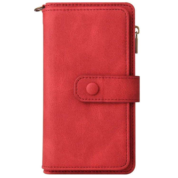 KT Multi-Functional Series-2 para Motorola Moto G04 4G / G04s 4G / G24 4G / E14 4G Funda de Cartera con Cremallera de Cuero para Teléfono - Rojo