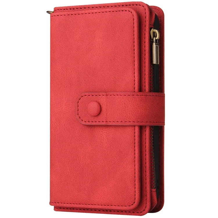 KT Multi-Functional Series-2 para Motorola Moto G04 4G / G04s 4G / G24 4G / E14 4G Funda de Cartera con Cremallera de Cuero para Teléfono - Rojo