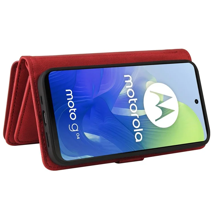 KT Multi-Functional Series-2 para Motorola Moto G04 4G / G04s 4G / G24 4G / E14 4G Funda de Cartera con Cremallera de Cuero para Teléfono - Rojo
