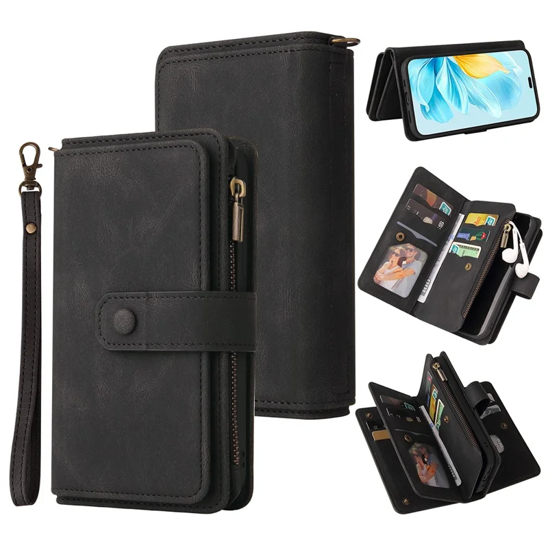 KT Multi-Functional Series-2 For Honor 200 Lite Phone Case Zipper Wallet Skin-Touch Leather Cover - Negro