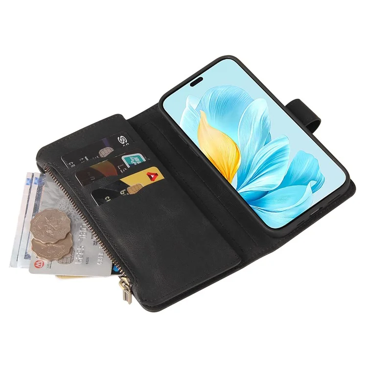 KT Multi-Functional Series-2 For Honor 200 Lite Phone Case Zipper Wallet Skin-Touch Leather Cover - Negro