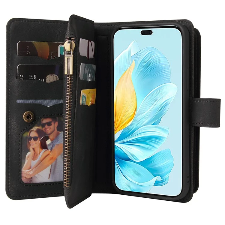KT Multi-Functional Series-2 For Honor 200 Lite Phone Case Zipper Wallet Skin-Touch Leather Cover - Negro