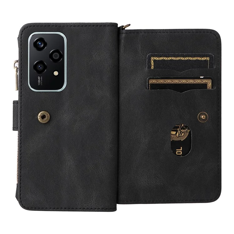 KT Multi-Functional Series-2 For Honor 200 Lite Phone Case Zipper Wallet Skin-Touch Leather Cover - Negro