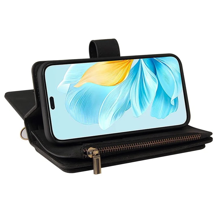 KT Multi-Functional Series-2 For Honor 200 Lite Phone Case Zipper Wallet Skin-Touch Leather Cover - Negro