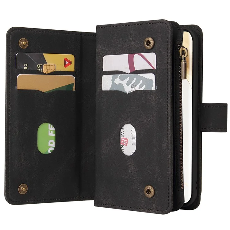 KT Multi-Funktions-Serie-2 For Honor 200 Pro 5G Case Zipper Wallet Stand Leder Handy Hülle - Schwarz