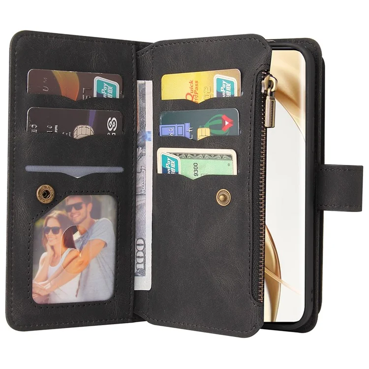 KT Multi-Funktions-Serie-2 For Honor 200 Pro 5G Case Zipper Wallet Stand Leder Handy Hülle - Schwarz