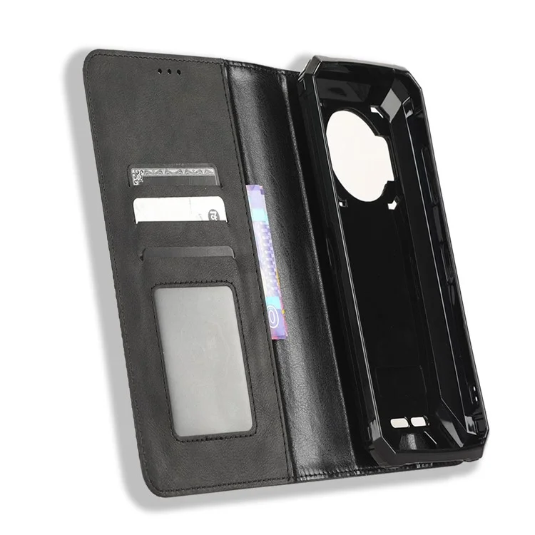 For Oukitel WP19 Retro Texture Magnetic Absorption Case Imprinted Mosaic Wallet Stand Protective Cover - Black