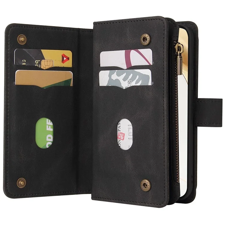 KT Multi-Functional Series-2 For Honor 200 5G Phone Case Zipper Wallet Leather Stand Cover - Schwarz