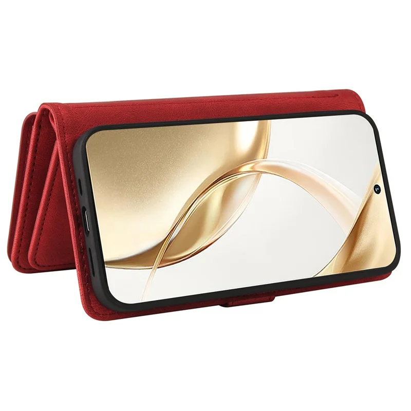 حافظة Honor 200 5G بسحاب ومحفظة مع 15 فتحة بطاقة وحزام جلد لهاتف - أحمر