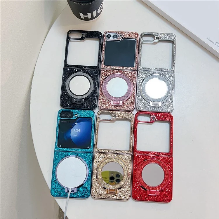 Para Samsung Galaxy Z Flip6 5G Case TPU+PC Kickstand Phone Cover with Mirror - Red