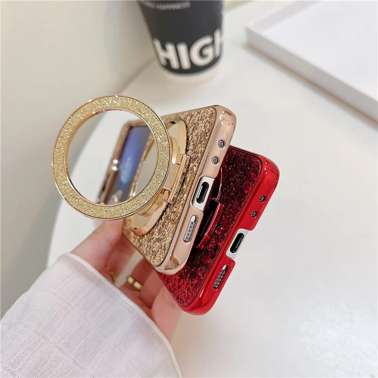Para Samsung Galaxy Z Flip6 5G Case TPU+PC Kickstand Phone Cover with Mirror - Red