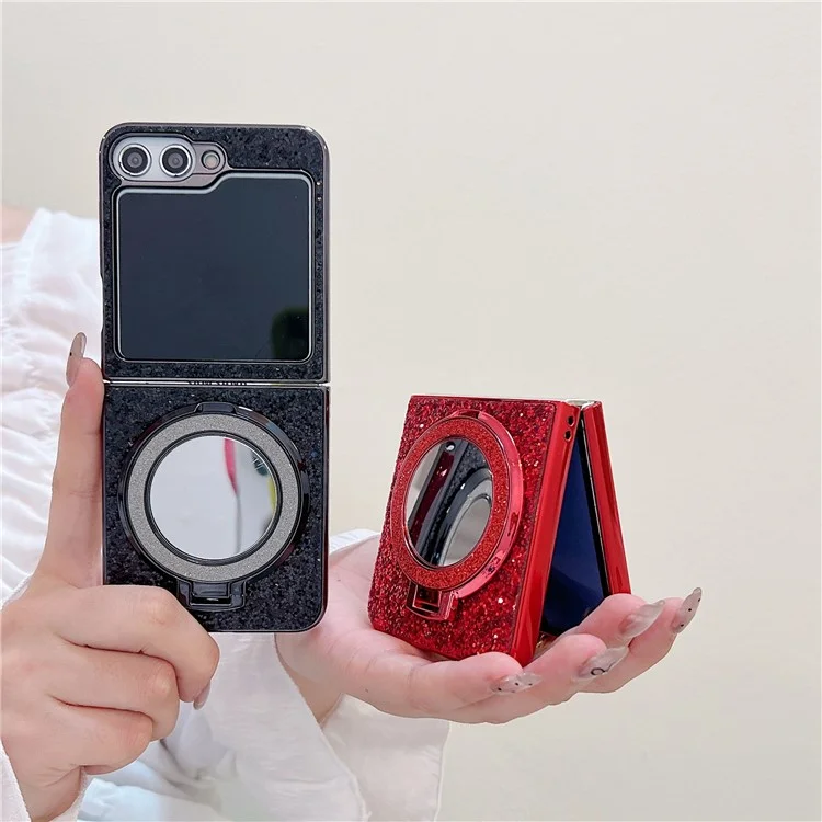 Para Samsung Galaxy Z Flip6 5G Case TPU+PC Kickstand Phone Cover with Mirror - Red