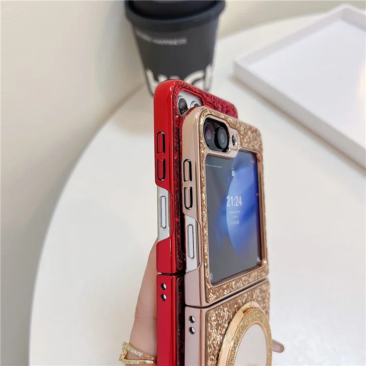 Para Samsung Galaxy Z Flip6 5G Case TPU+PC Kickstand Phone Cover with Mirror - Red