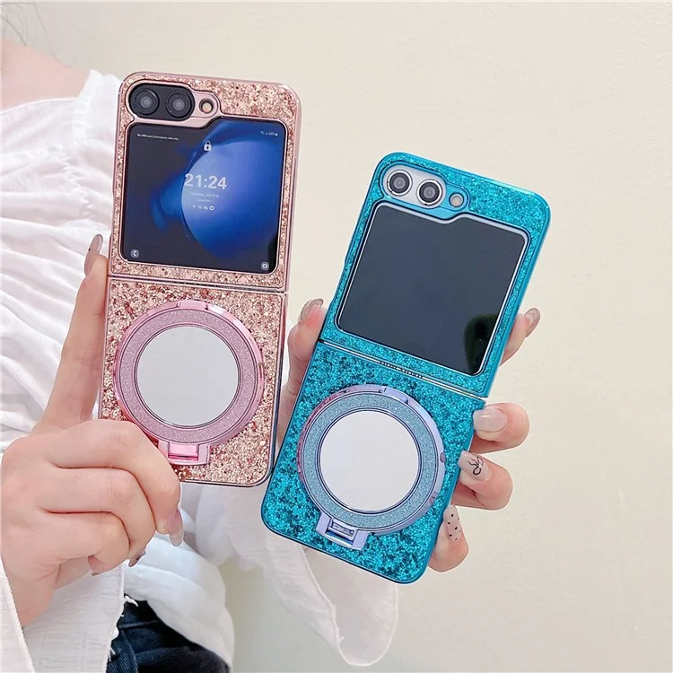 Para Samsung Galaxy Z Flip6 5G Case TPU+PC Kickstand Phone Cover with Mirror - Red
