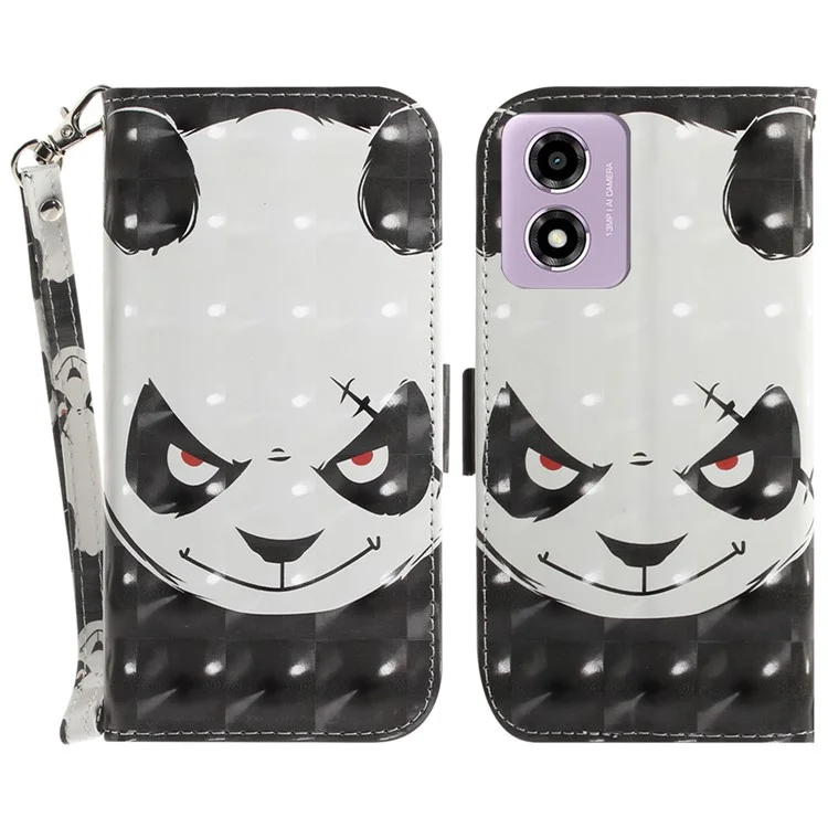 For Motorola Moto G04s 4G / E14 4G Case 3D Pattern Print Leather Flip Wallet Phone Cover - Angry Panda
