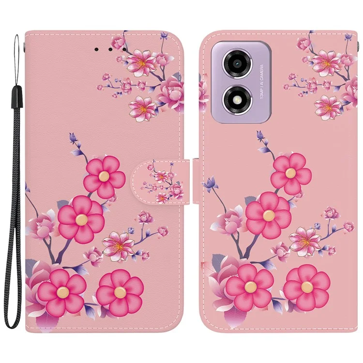 Für Motorola Moto G04s 4G / E14 4G Wallet Phone Case Pattern Print Leather Flip Cover - Sakura