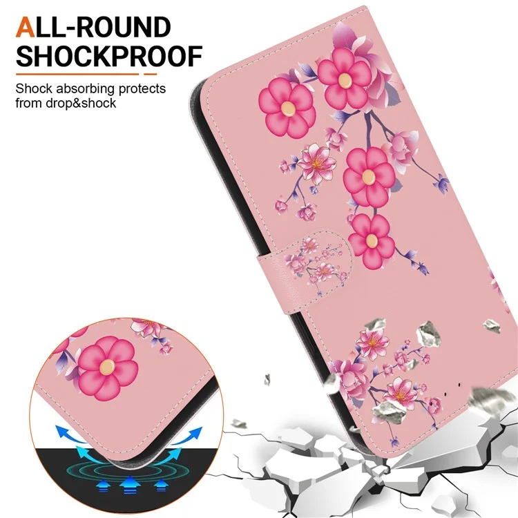 Für Motorola Moto G04s 4G / E14 4G Wallet Phone Case Pattern Print Leather Flip Cover - Sakura