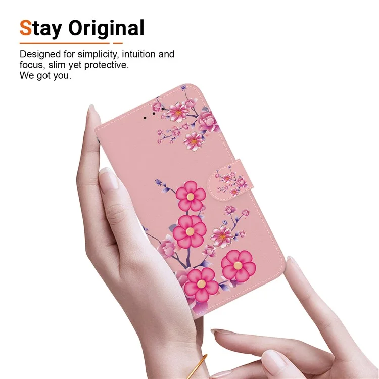 Für Motorola Moto G04s 4G / E14 4G Wallet Phone Case Pattern Print Leather Flip Cover - Sakura