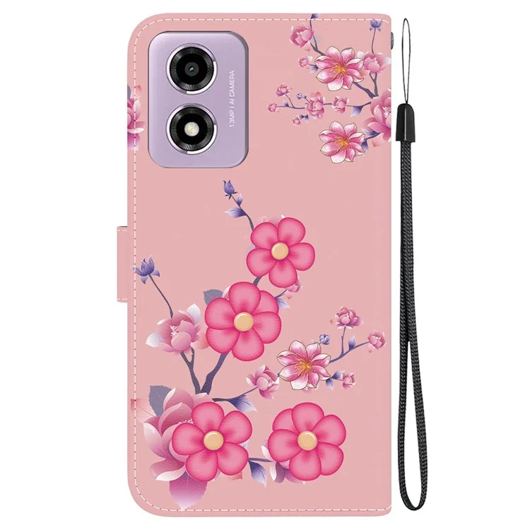 Für Motorola Moto G04s 4G / E14 4G Wallet Phone Case Pattern Print Leather Flip Cover - Sakura