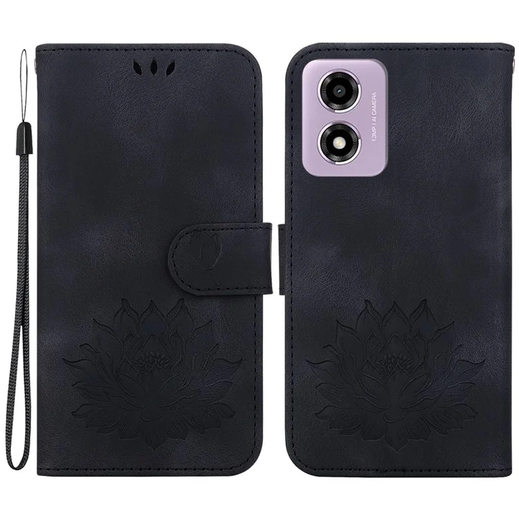 Für Motorola Moto G04s 4G / E14 4G Wallet Phone Case Lotus Imprint Leather Stand Cover - Schwarz