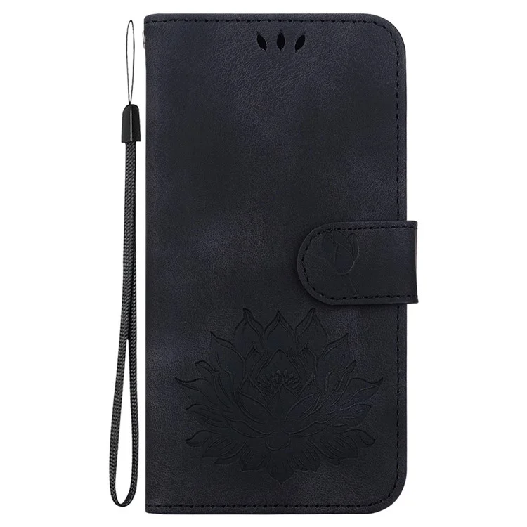 Für Motorola Moto G04s 4G / E14 4G Wallet Phone Case Lotus Imprint Leather Stand Cover - Schwarz