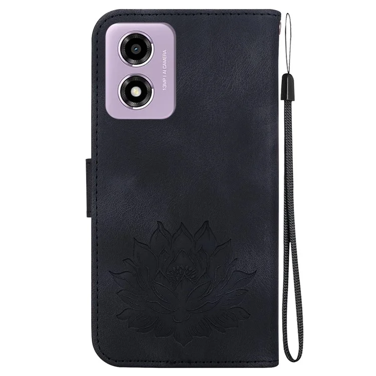 Für Motorola Moto G04s 4G / E14 4G Wallet Phone Case Lotus Imprint Leather Stand Cover - Schwarz
