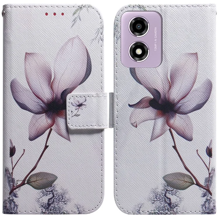 Für Motorola Moto G04s 4G / E14 4G Wallet Phone Case Pattern Print Leather Flip Cover - Pink Flower