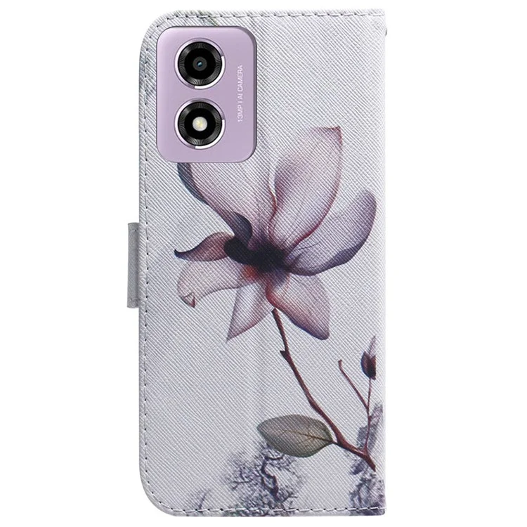 Für Motorola Moto G04s 4G / E14 4G Wallet Phone Case Pattern Print Leather Flip Cover - Pink Flower