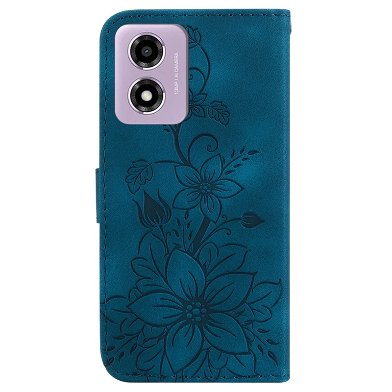 Para Motorola Moto G04s 4G / E14 4G Caso Lily Flower Imprint Leather Phone Cover com Stand - Azul Escuro