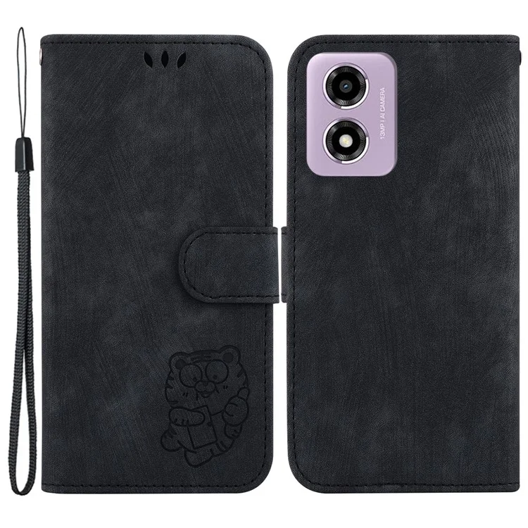 Funda de soporte para Motorola Moto G04s 4G / E14 4G, con estampado de tigre, de piel artificial, billetera y funda de teléfono - Negra