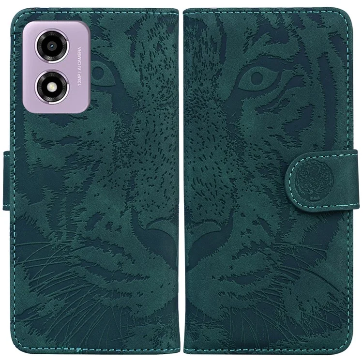 Pour Motorola Moto G04s 4G / E14 4G Coque Tiger Imprint Leather Shockproof Wallet Phone Cover - Vert