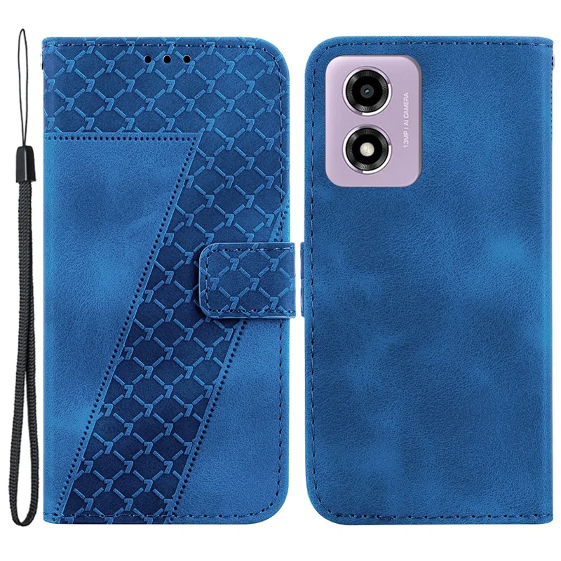 For Motorola Moto G04s 4G / E14 4G Case 7-Shaped Pattern Leather Shockproof Phone Cover - Dark Blue