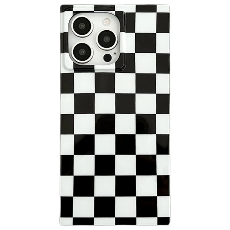 Чехол для iPhone 13 Pro Max квадратный узор TPU мягкий чехол для телефона глянцевая поверхность - черно-белая клетчатая