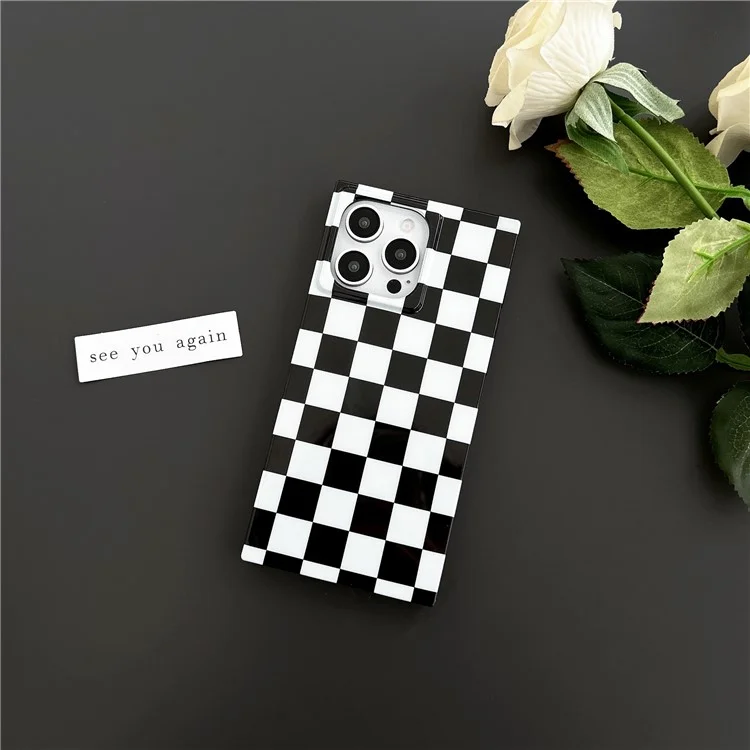 Чехол для iPhone 13 Pro Max квадратный узор TPU мягкий чехол для телефона глянцевая поверхность - черно-белая клетчатая