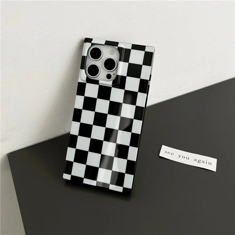 Чехол для iPhone 13 Pro Max квадратный узор TPU мягкий чехол для телефона глянцевая поверхность - черно-белая клетчатая