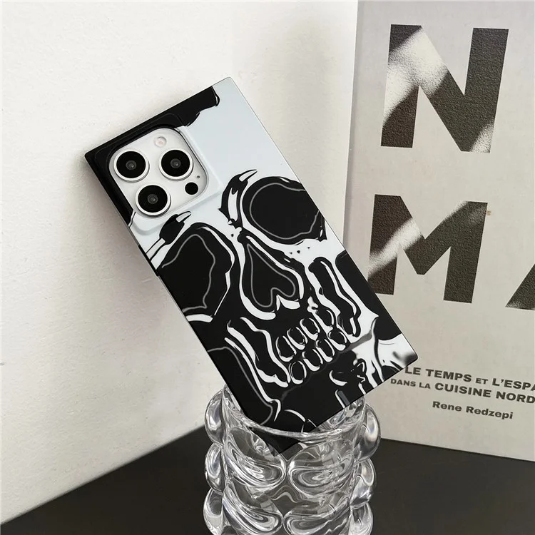 Per iPhone 14 Pro Max Case Pattern Printing TPU Square Phone Cover Finitura Opaca - Teschio Bianco Argento
