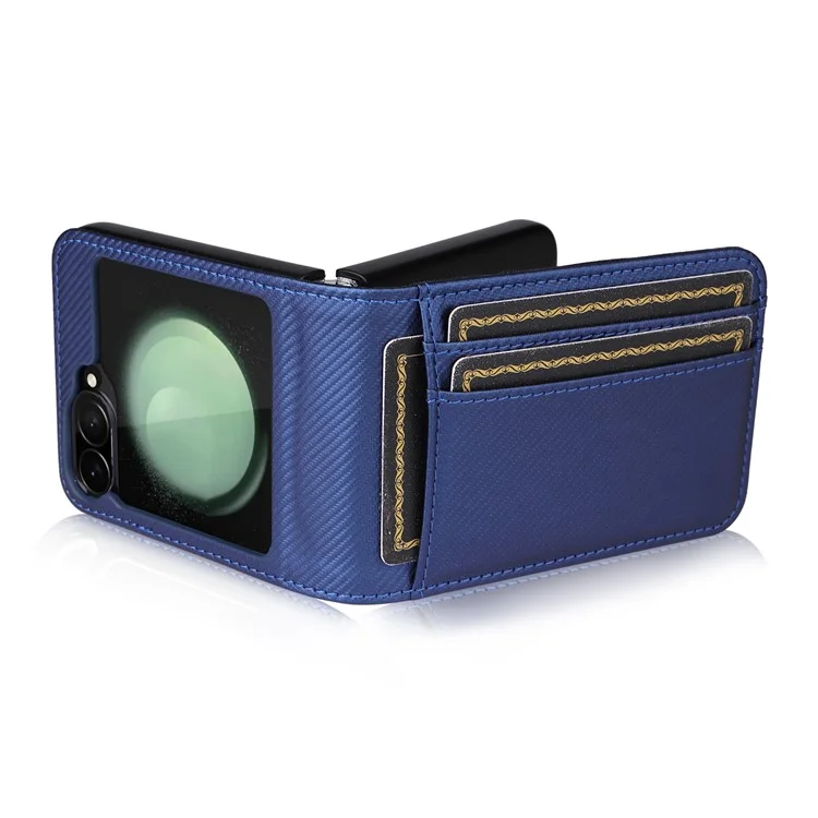 For Samsung Galaxy Z Flip6 5G PU Leather+PC Phone Case Card Holder Mobile Phone Cover - Blue