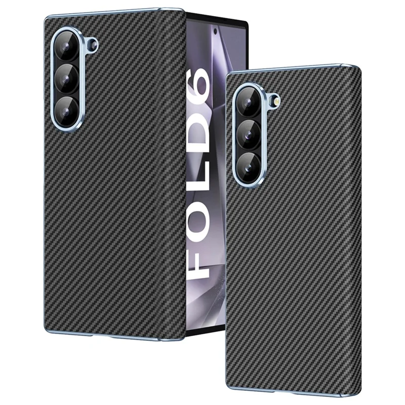 For Samsung Galaxy Z Fold6 5G Phone Case Electroplating Lens Carbon Fiber Texture PC Cover - Black