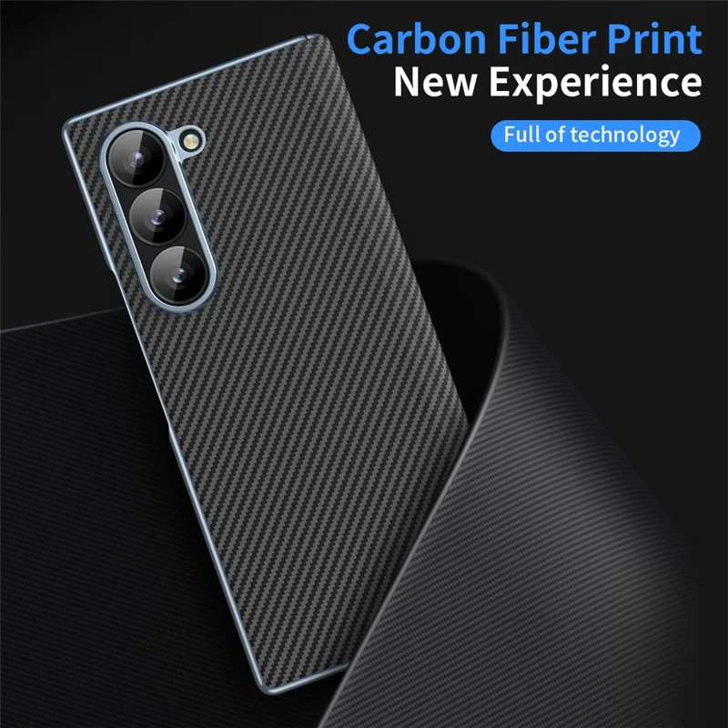 For Samsung Galaxy Z Fold6 5G Phone Case Electroplating Lens Carbon Fiber Texture PC Cover - Black