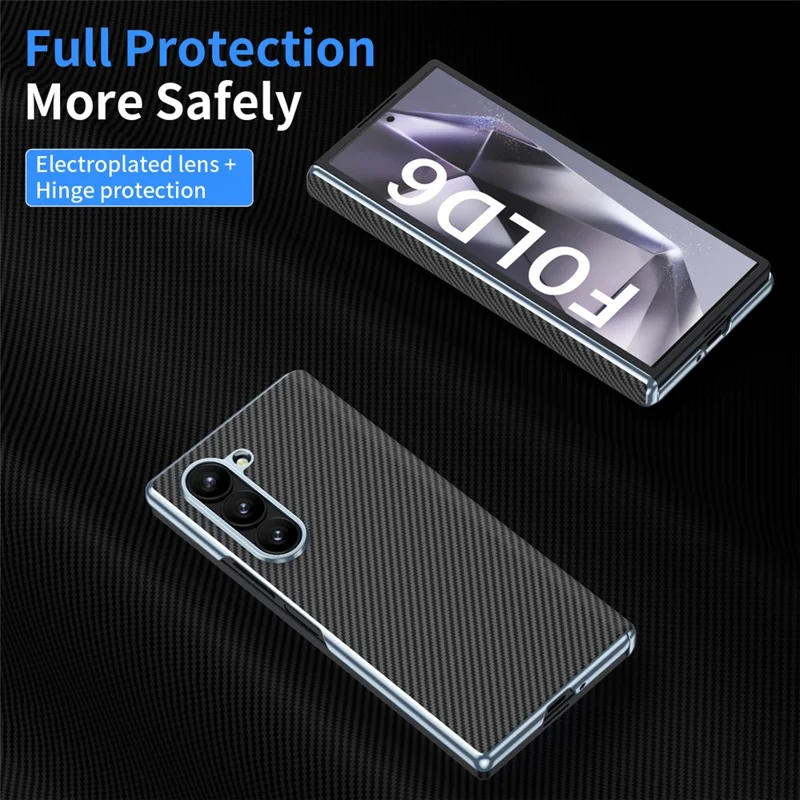 For Samsung Galaxy Z Fold6 5G Phone Case Electroplating Lens Carbon Fiber Texture PC Cover - Black